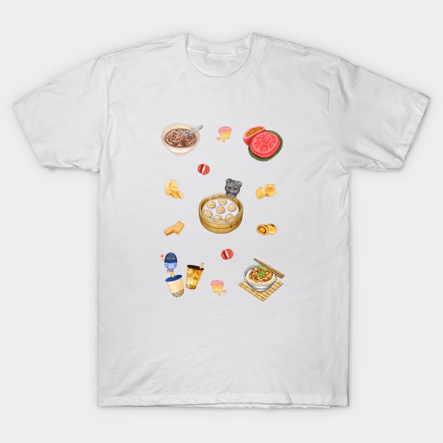 Taiwanese Food and Animals❤️ T-Shirt by Rose Chiu Food Illustration